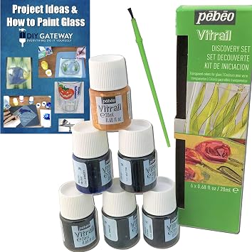 Permanent Glass Paint Stain Kit, Solvent Based 6 Pack, 20ml Professional Stained Glass Finish