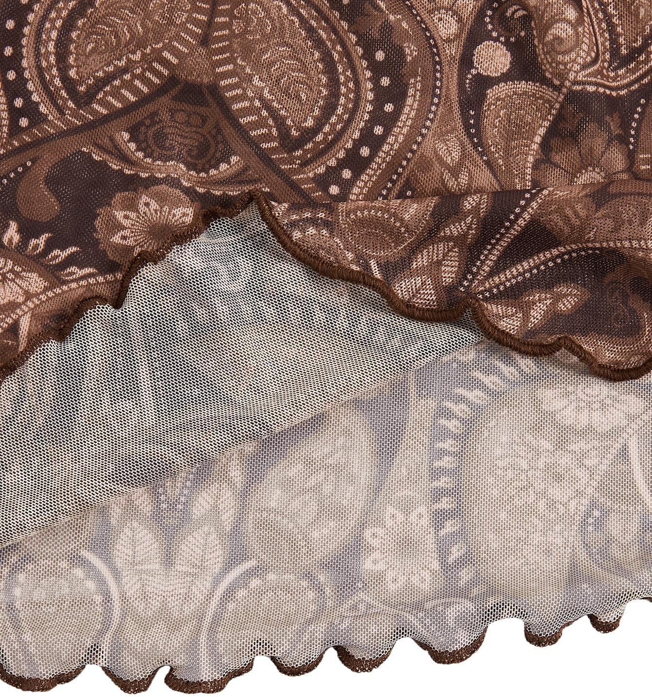 Verdusa Women's 70s Outfits Western Going Out Tops Paisley Boho Mesh Peplum V Neck Long Sleeve Blouse - Image 6