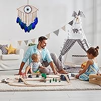 Vista 2 de Holmgren Atrapasueños de ojo Turco - Hecho a mano azul para arte de pared, decoración de apartamento, dije de buena suerte para oficinas del hogar