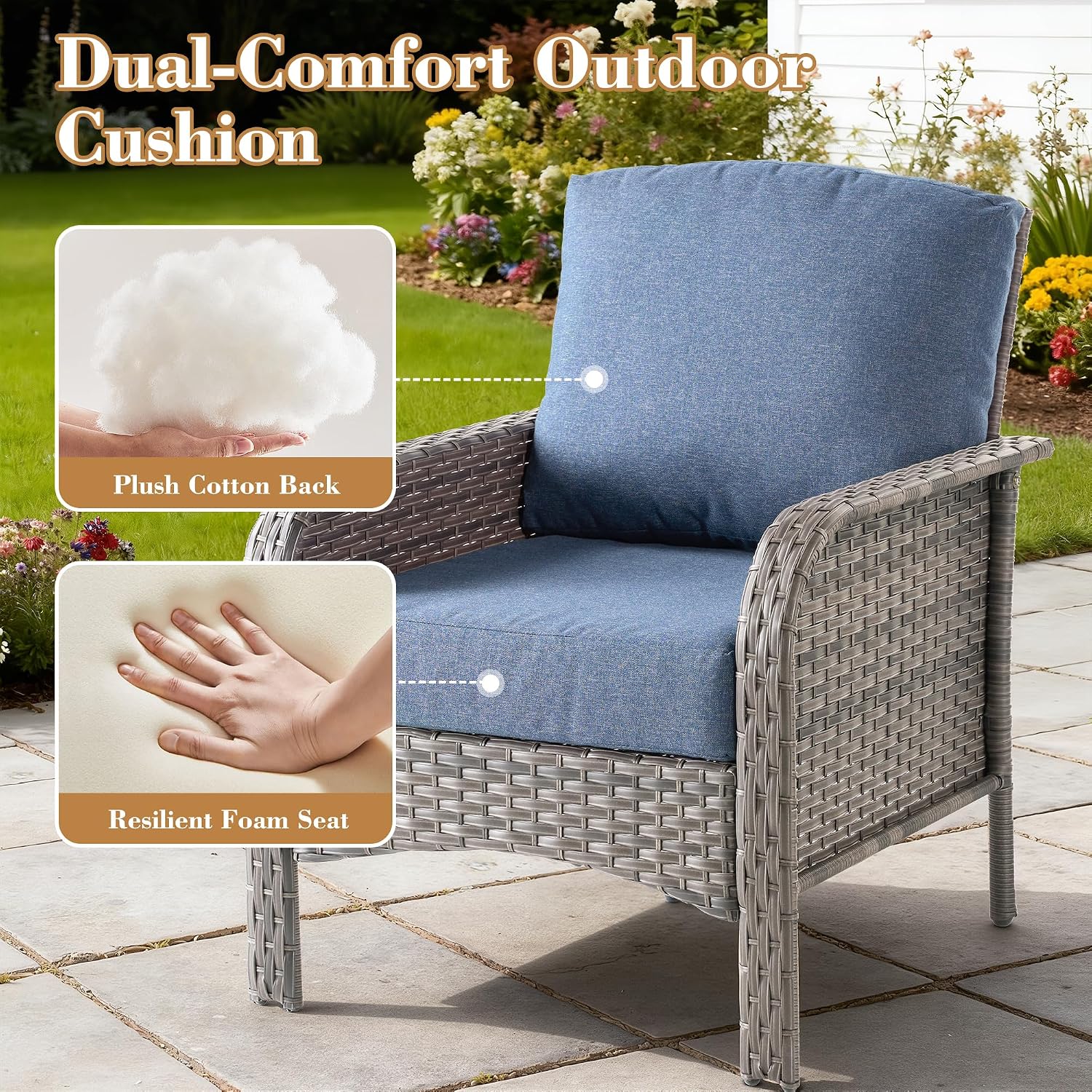 7 Pieces Patio Conversation Sets,Patio Furniture Set with Swivel Rocking Chairs,Coffee Table, Side Table, All Weather Rattan Wicker Outdoor Sectional Furniture Set for Porch Balcony Backyard Blue