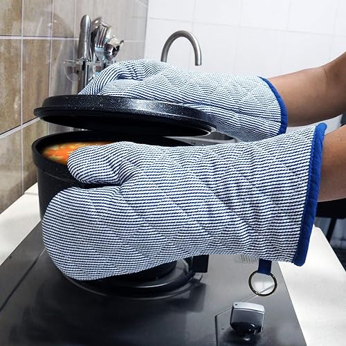Miniatura 6 de 1 par de guantes de horno teñidos de hilo 100% algodón, resistentes al calor, guantes de 470 grados, hombres y mujeres, para cocinar, hornear,