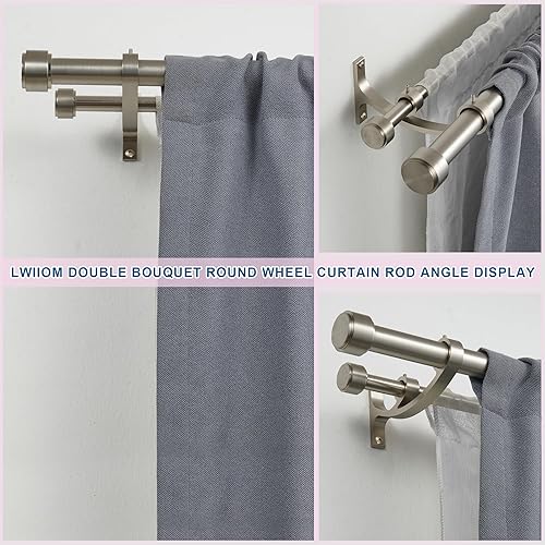 Miniatura 3 de Barras de cortina dobles con soportes de aluminio para ramo y remates de tapa de extremo, barras de cortina de níquel cepillado para ventanas de 36