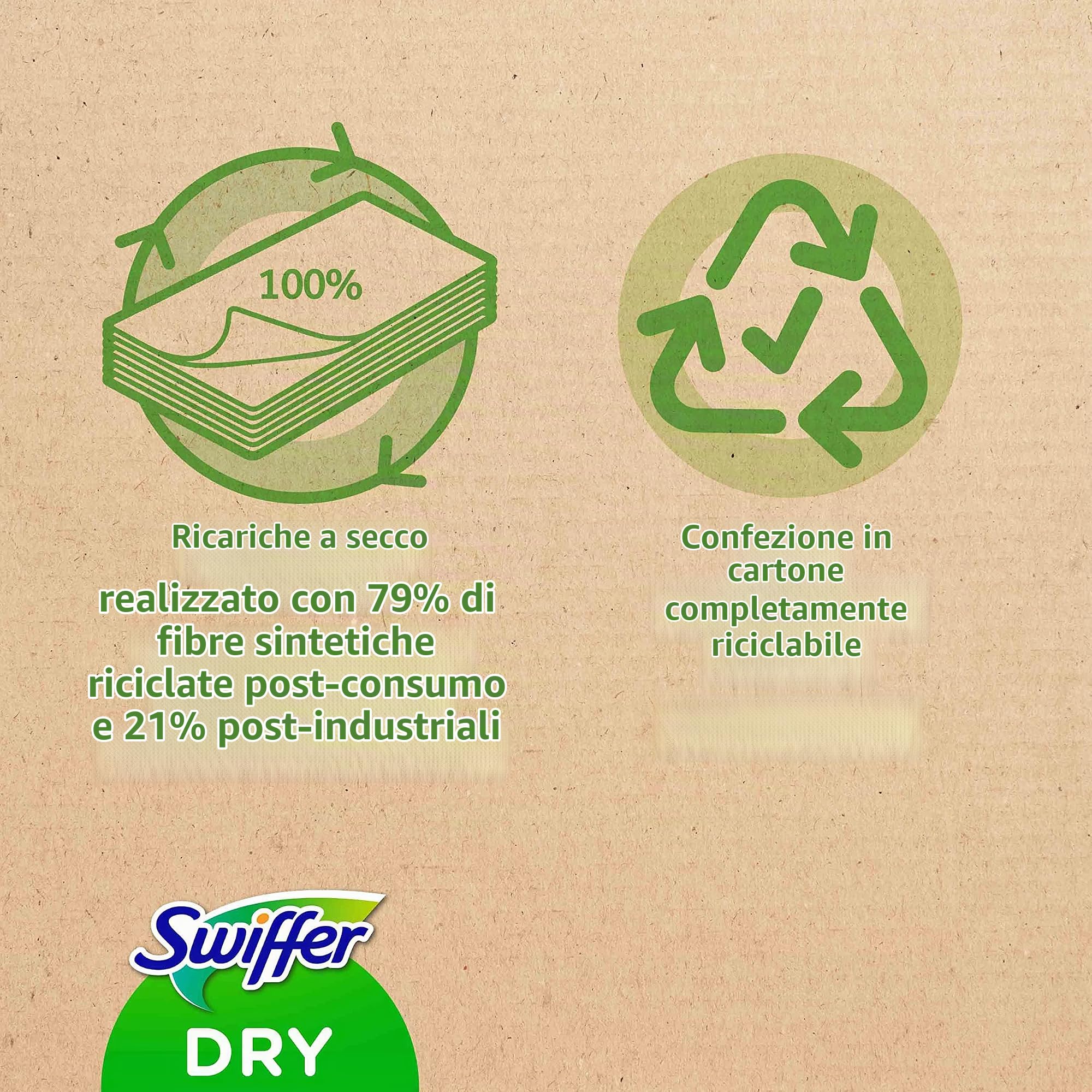 Swiffer 216 Panni Catturapolvere, in Microfibra Dry, Panni Cattura Sporco, Ottimo per Tutti i Tipi di Pavimenti e per i Peli di Animali, Maxi Formato con 79% di Fibre Riciclate