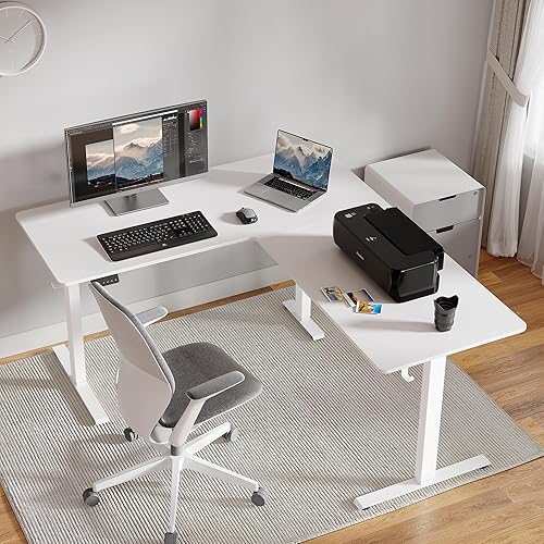 Miniatura 54 de Cubiker Escritorio de pie en forma de L – Escritorio eléctrico de altura ajustable de 63 x 55 pulgadas, mesa ergonómica para sentarse de pie con 3