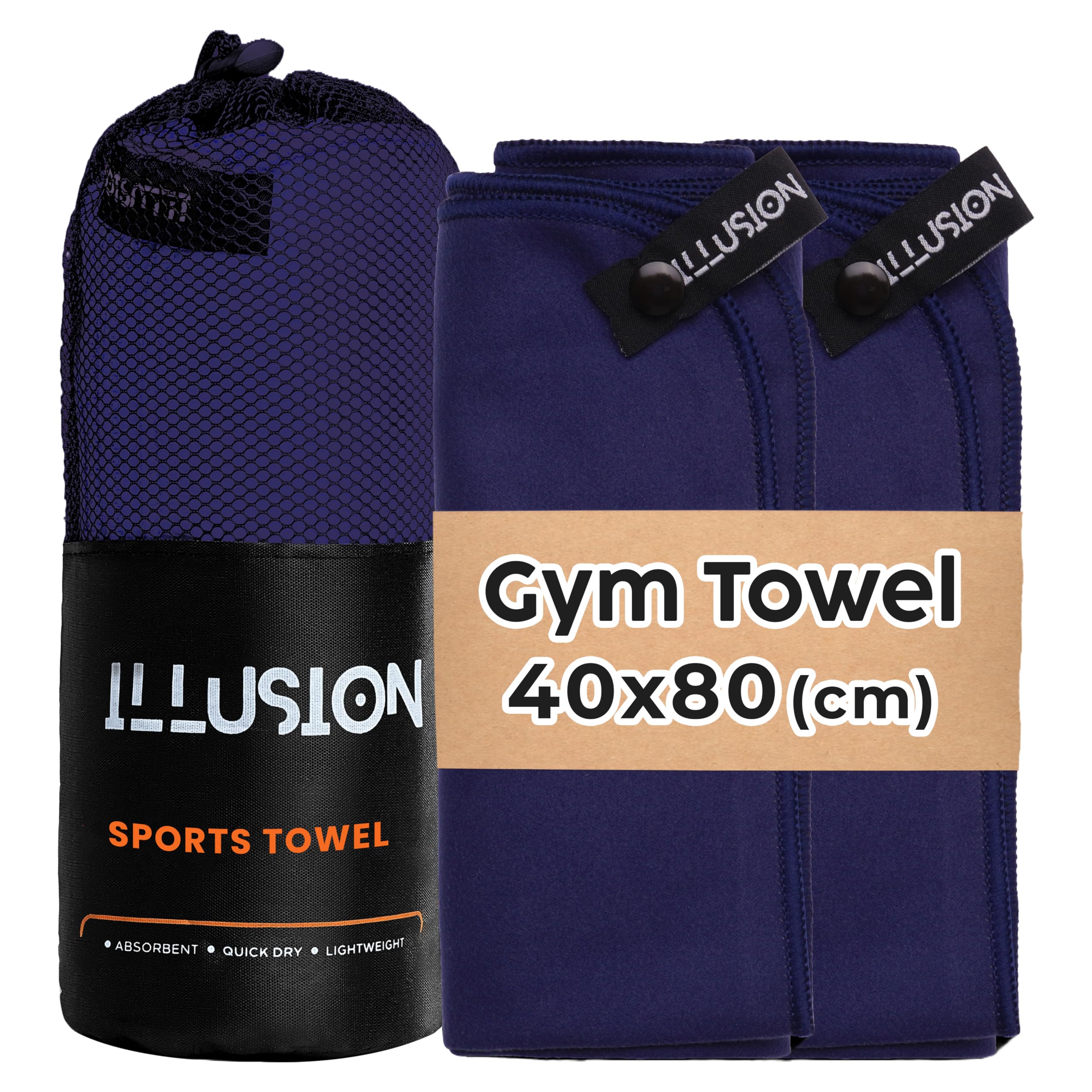 illusion Small Microfibre Gym Towel for Active Sports (40x80cm) - Lightweight Quick Dry Towel - Ideal for Cardio, Cycling, Strength Training, Yoga, and Running, Perfect for Athletes Training Outdoors