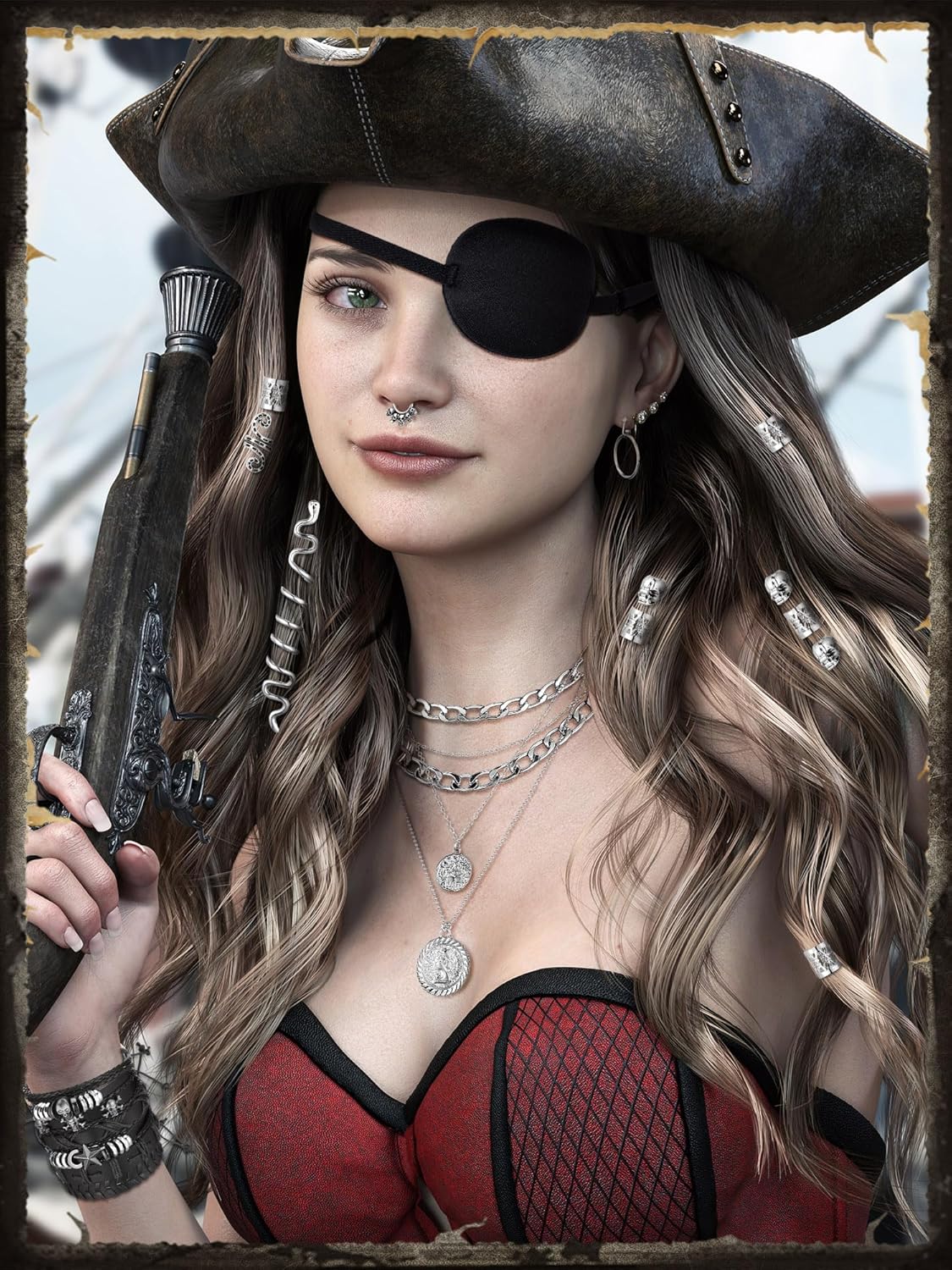 31 Pieces Pirate Costume Women Accessories Pirate Hat Head Scarf Sash Belt Renaissance Necklace Earrings for Party - Image 4