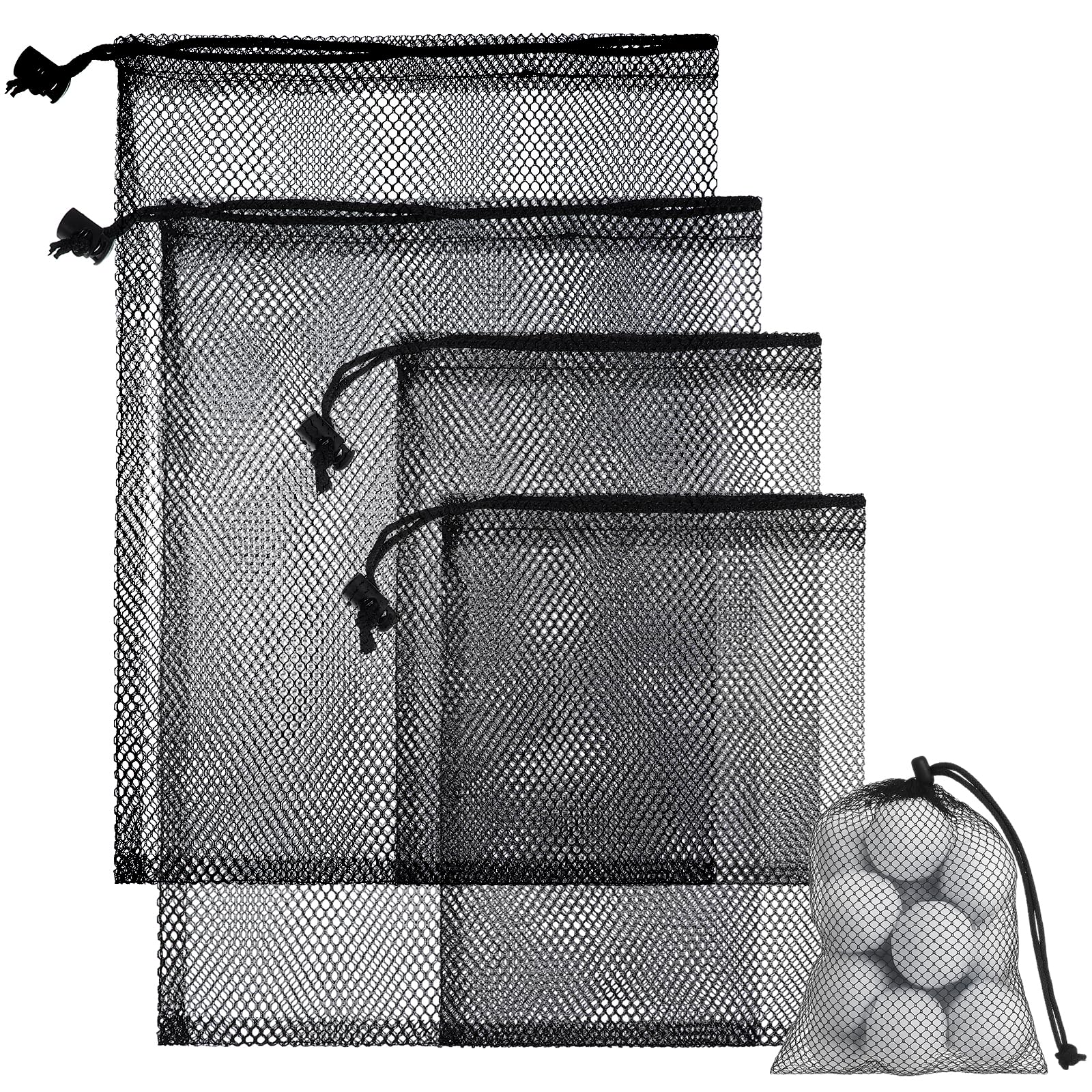 4 bolsas de malla con cordón para pelotas de golf, bolsa de almacenamiento de pelotas de golf, bolsa organizadora de equipos deportivos para recoger medias pelotas, tenis, playa, viajes (2