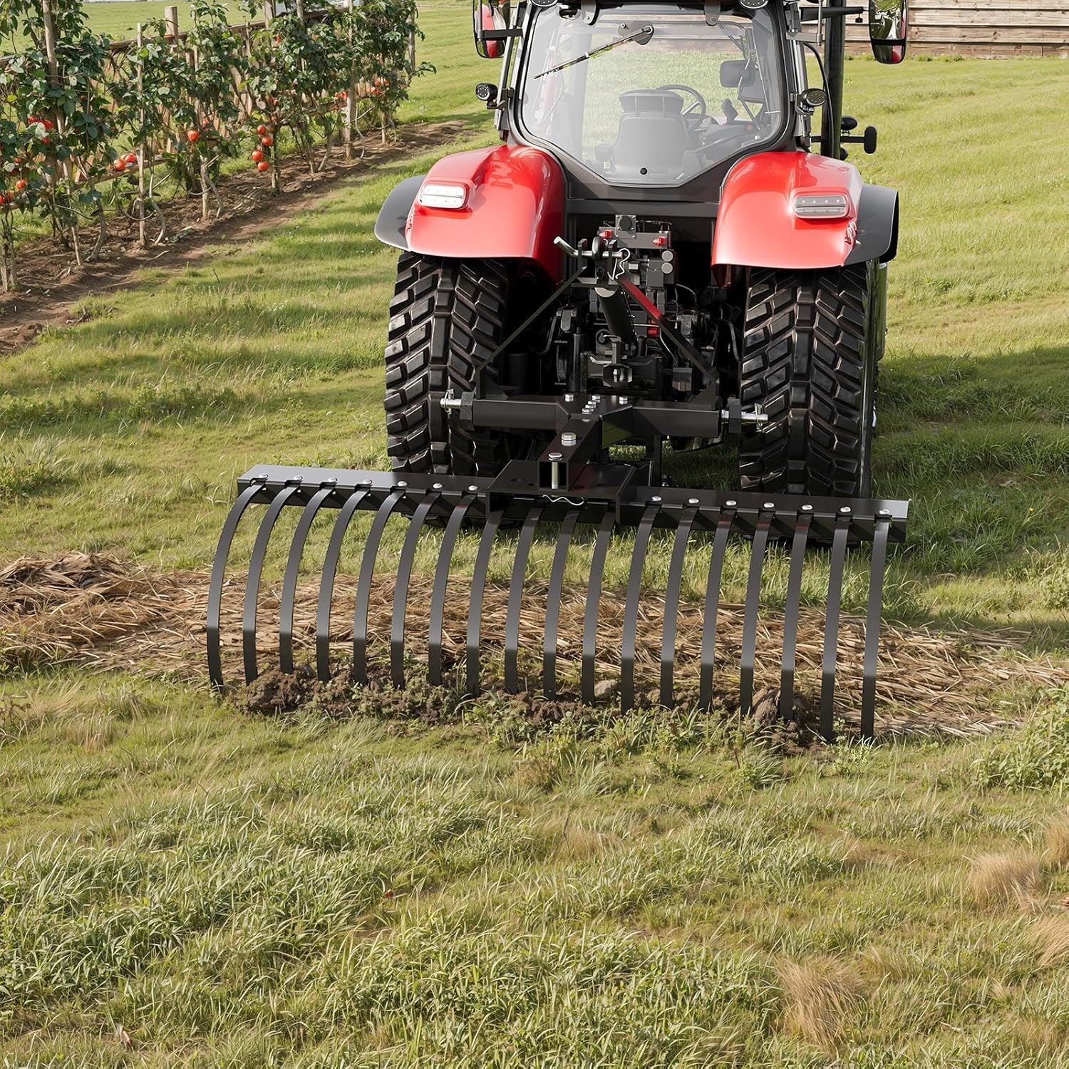 50 Inch Heavy Duty Landscape Rake, Tow Behind Dethatcher with 18 Heat-Treated Steel Tines, 3-Point Hitch Category 1 for Tractor, Lawn Aeration, Land Leveling