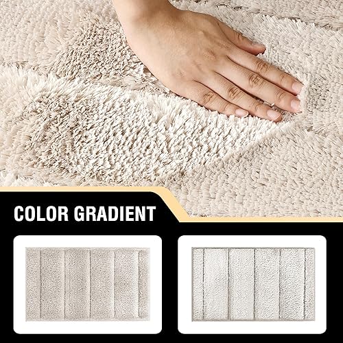 Miniatura 5 de H.VERSAILTEX Alfombra de baño de terciopelo grueso, súper peluda, suave, antideslizante, absorbente de agua, a rayas, se seca rápidamente, lavable y