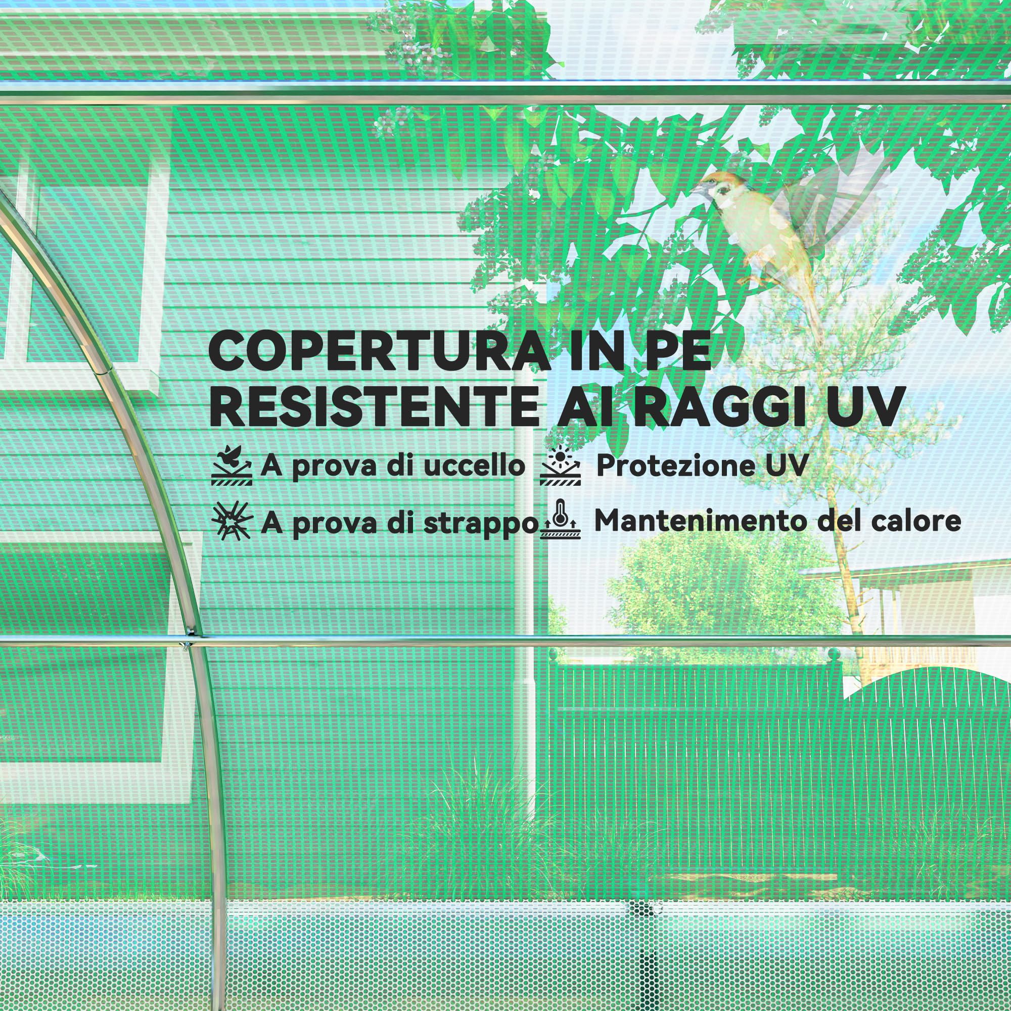 Outsunny Serra da Giardino a Tunnel 4x3x2 m con Rete Ombreggiante, Serra per Orto 8 Finestre, 2 Porte e Pareti Laterali Avvolgibili, Struttura in Acciaio e Copertura PE, per Verdure Fiori, Verde