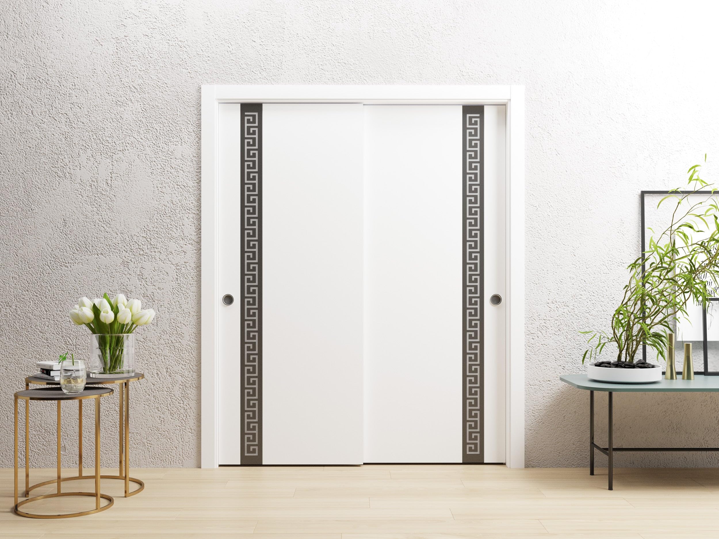 SARTODOORS Sliding Closet Doors 72 x 80 inches | Platinum 3330 White Closet Bypass Doors | Frosted Glass Solid Wood Modern