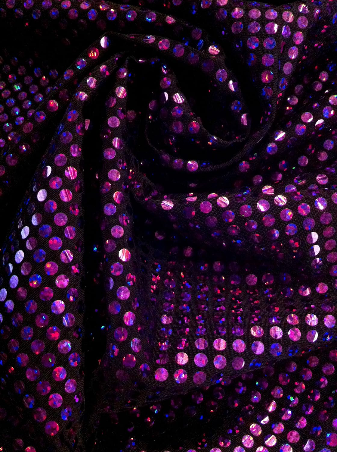 Shiny All-over Holographic Circle Trans on Black Polyester Spandex Fabric By the Yard (Emerald Green)