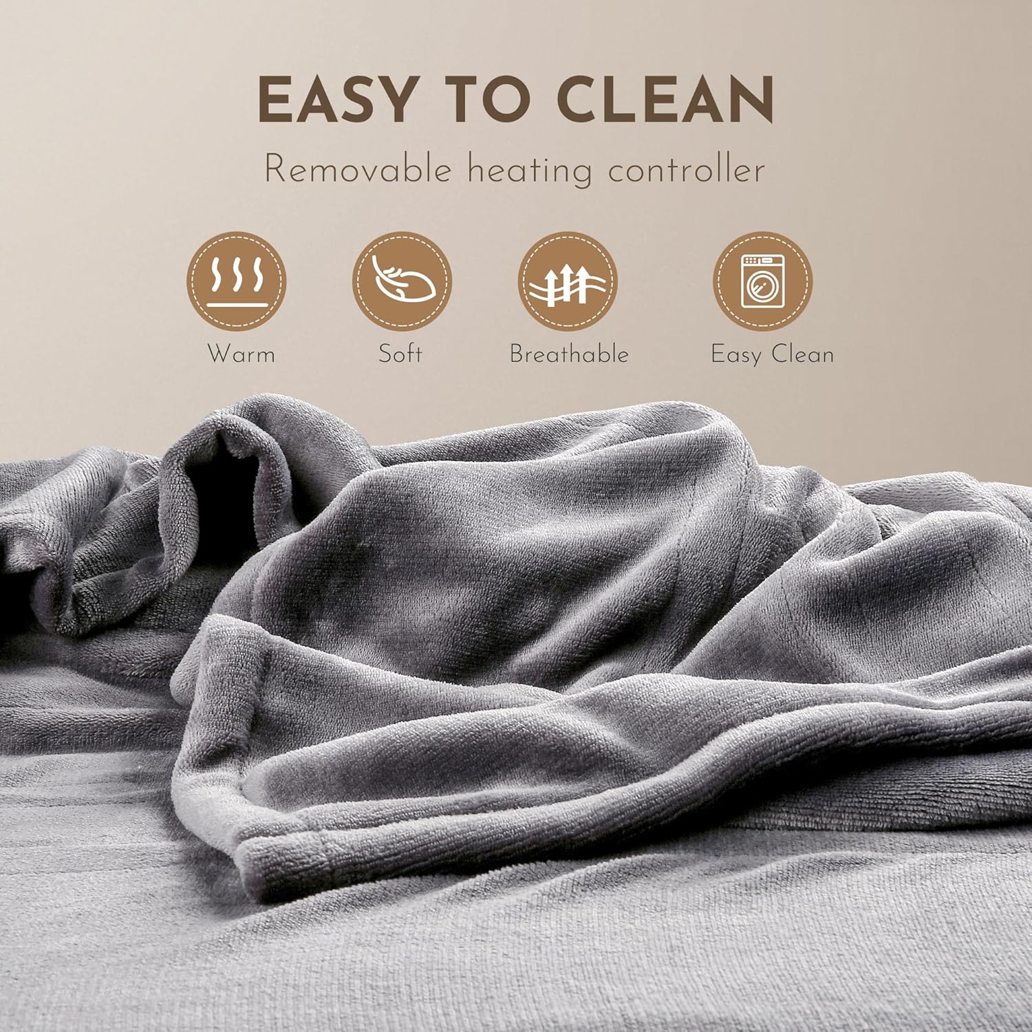 Electric Heated Blanket 72"x84" Full Size Flannel Heated Blanket, Cozy & Warm for All Night, 4 Heat Settings & 10 Hours Auto Off, Machine Washable,Light Grey - Image 8