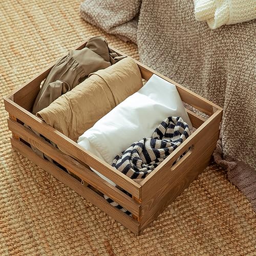 Miniatura 5 de KMwares Juego de 5 cajas de madera vintage, cajas de madera rústica para almacenamiento y exhibición, jaula de leche de granja, cocina, baño, boda,