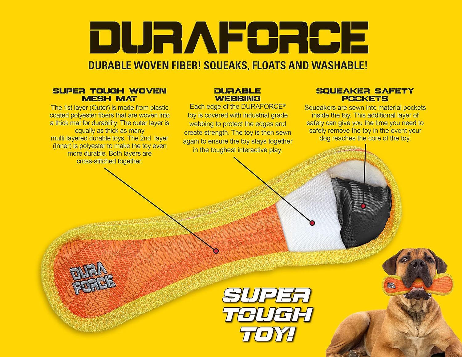 DURA FORCE - Durable Woven Fiber Dog Toy - Multiple Layers. Made Durable, Strong & Tough. Interactive Play (Tug, Toss & Fetch). Machine Washable & Floats (Gear Ring Orange, Medium 2 Pack)