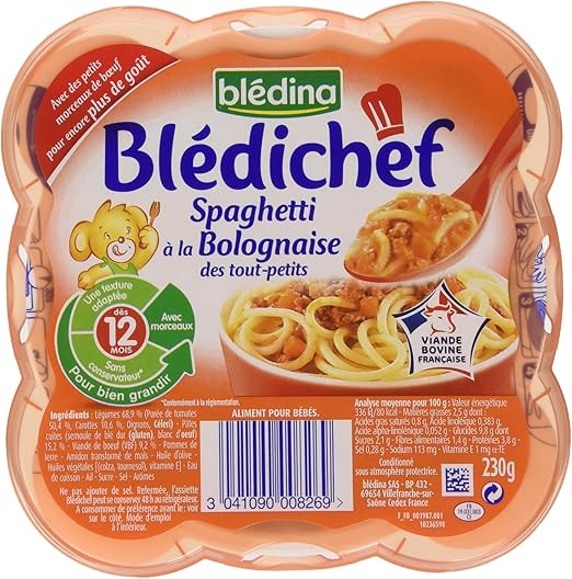 Bledina Bledichef Spaghetti A La Bolognaise Des Tout Petits Des 12 Mois 230 G Pack De 9 Amazon Fr Epicerie