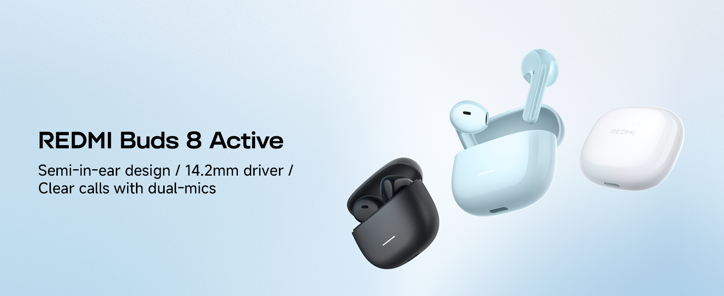 XIAOMI REDMI Buds 8 Active-TWS Bluetooth Earbuds Semi-in-ear, 14.2