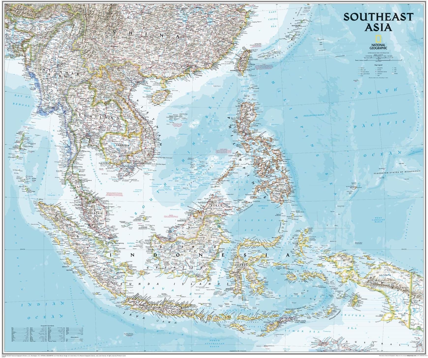 National Geographic Southeast Asia Wall Map - Classic (38 x 32 in) (National Geographic Reference Map)