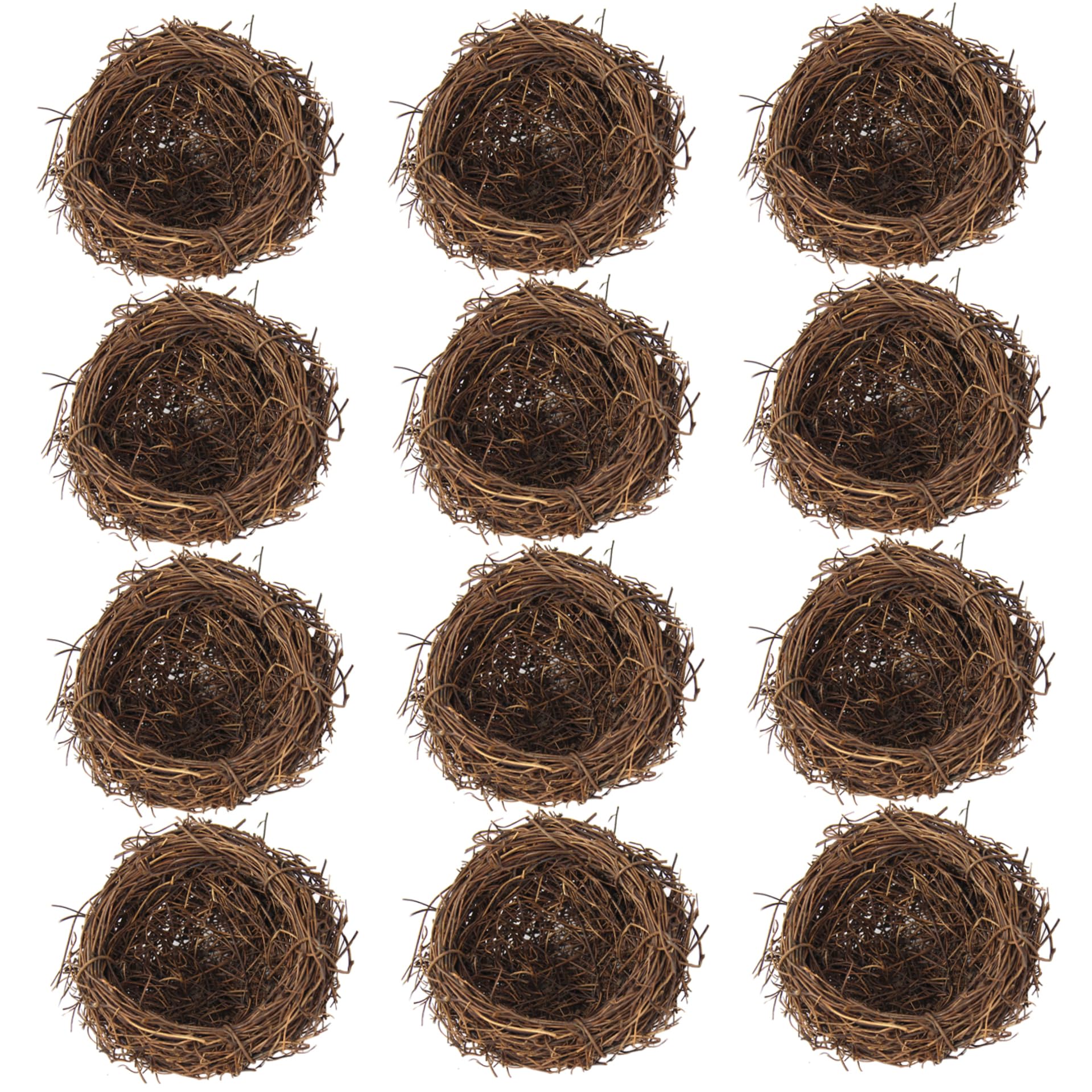 Bemonew 8Cm 12Pcs Bird Nest Decor, Hand-Woven Natural Rattan Bird Nests For Home Garden Decoration, 3.15 Inch Brown Mini Crafts Nest