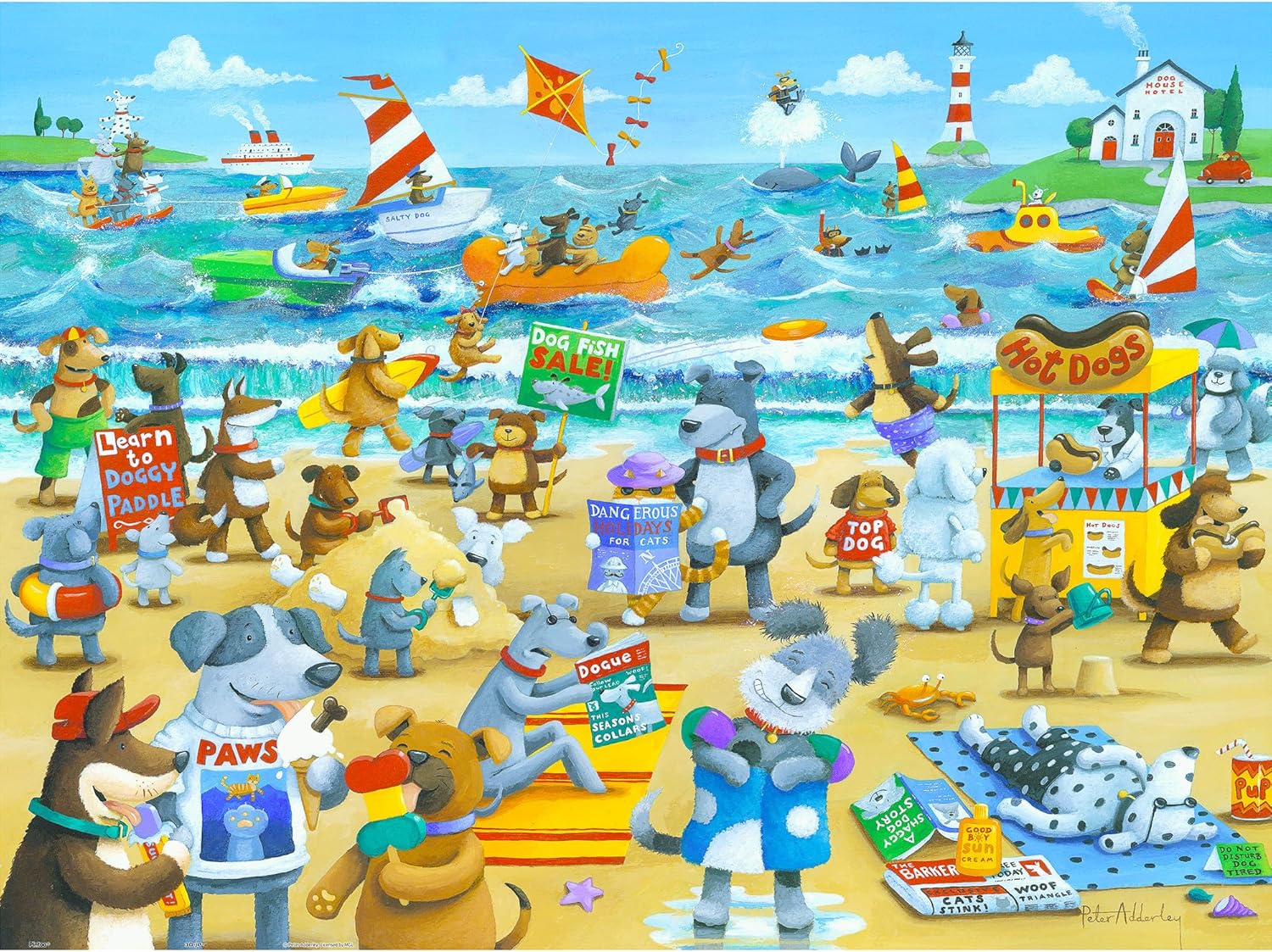Pintoo Jigsaw Puzzles 1200 Piece for Adults - Peter Adderley - Dogs Beach Beautiful Plastic Puzzle for Home Decor Zero Dust Easy Storage [H3275]