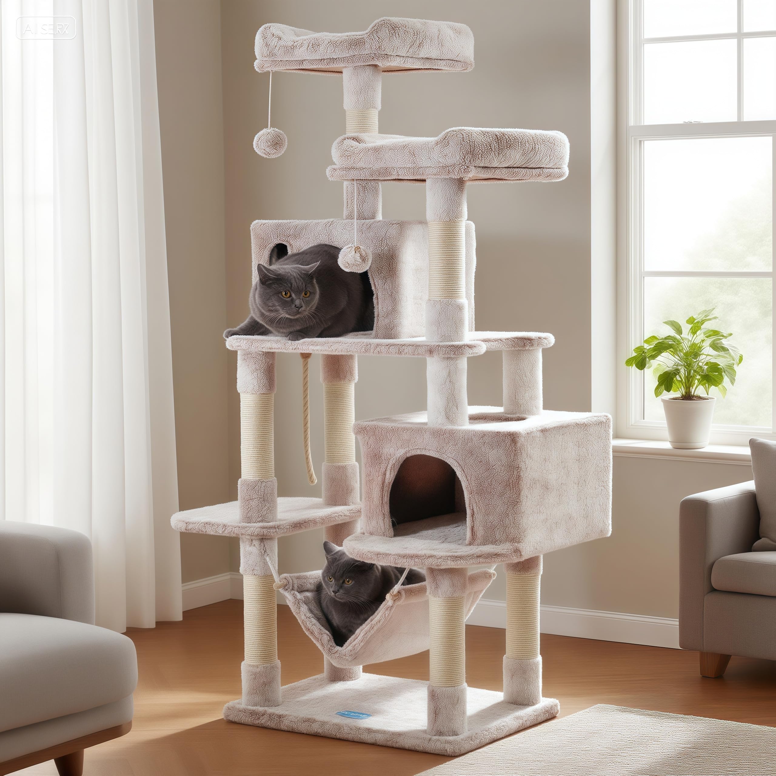 Hey-brother Cat Tree Tower with Sisal Scratching Posts, Big Condo, MPJ020MU