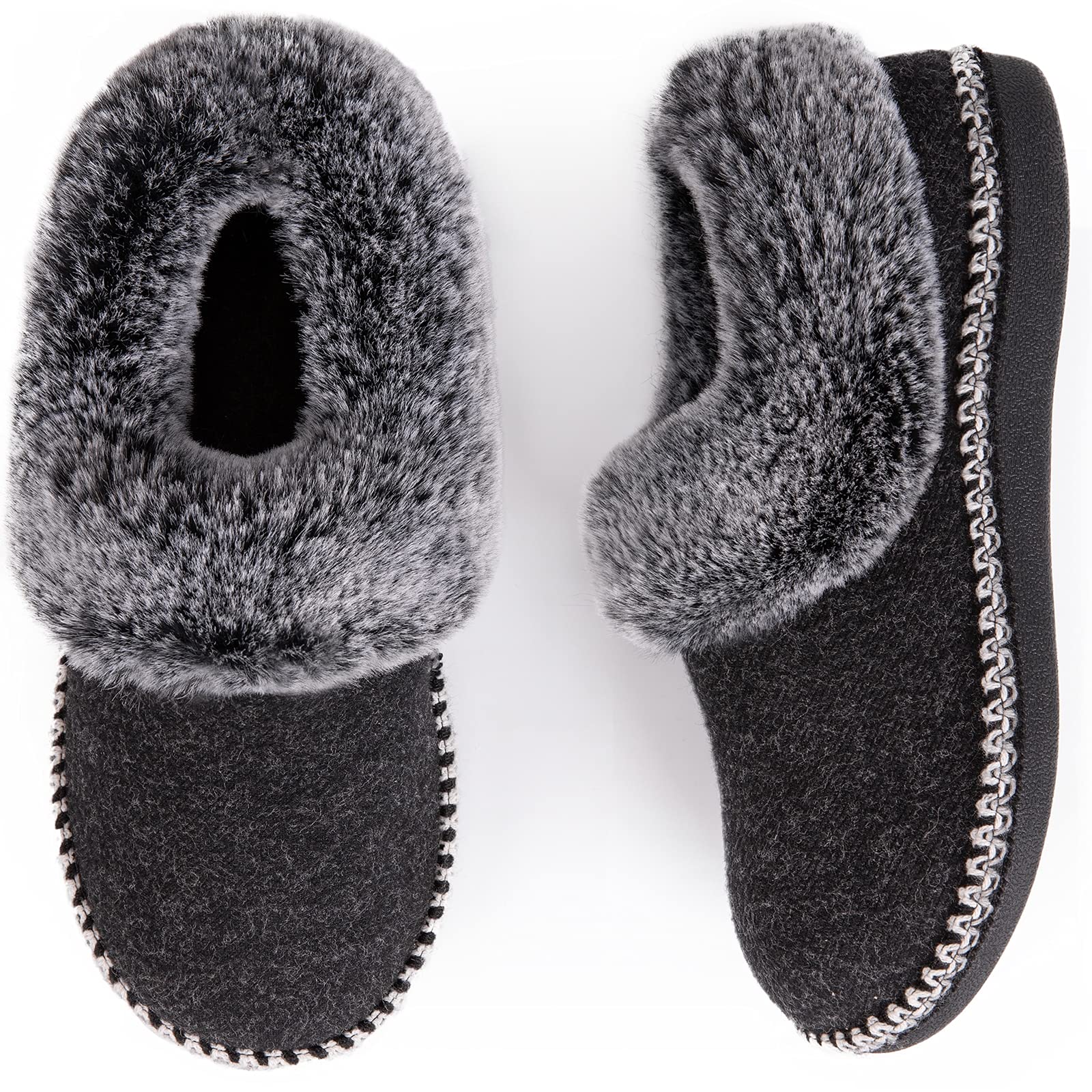 EverFoams Women's Luxury Wool Memory Foam Slippers with Fluffy Faux Fur Collar and Indoor