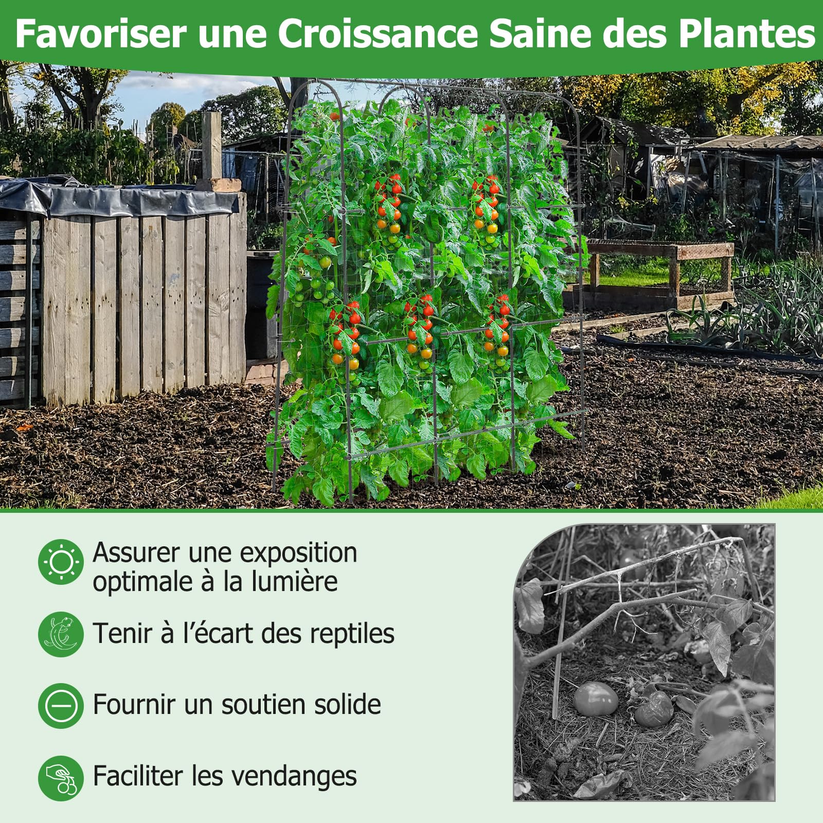 COSTWAY Treillis Arqué de Jardin pour Plantes Grimpantes 179 x 180 cm, Treillis en ‘U’ pour Jardin Surélevé avec Poteaux Métalliques, Cadre de Support pour Légumes Fruits Fleurs Vigne
