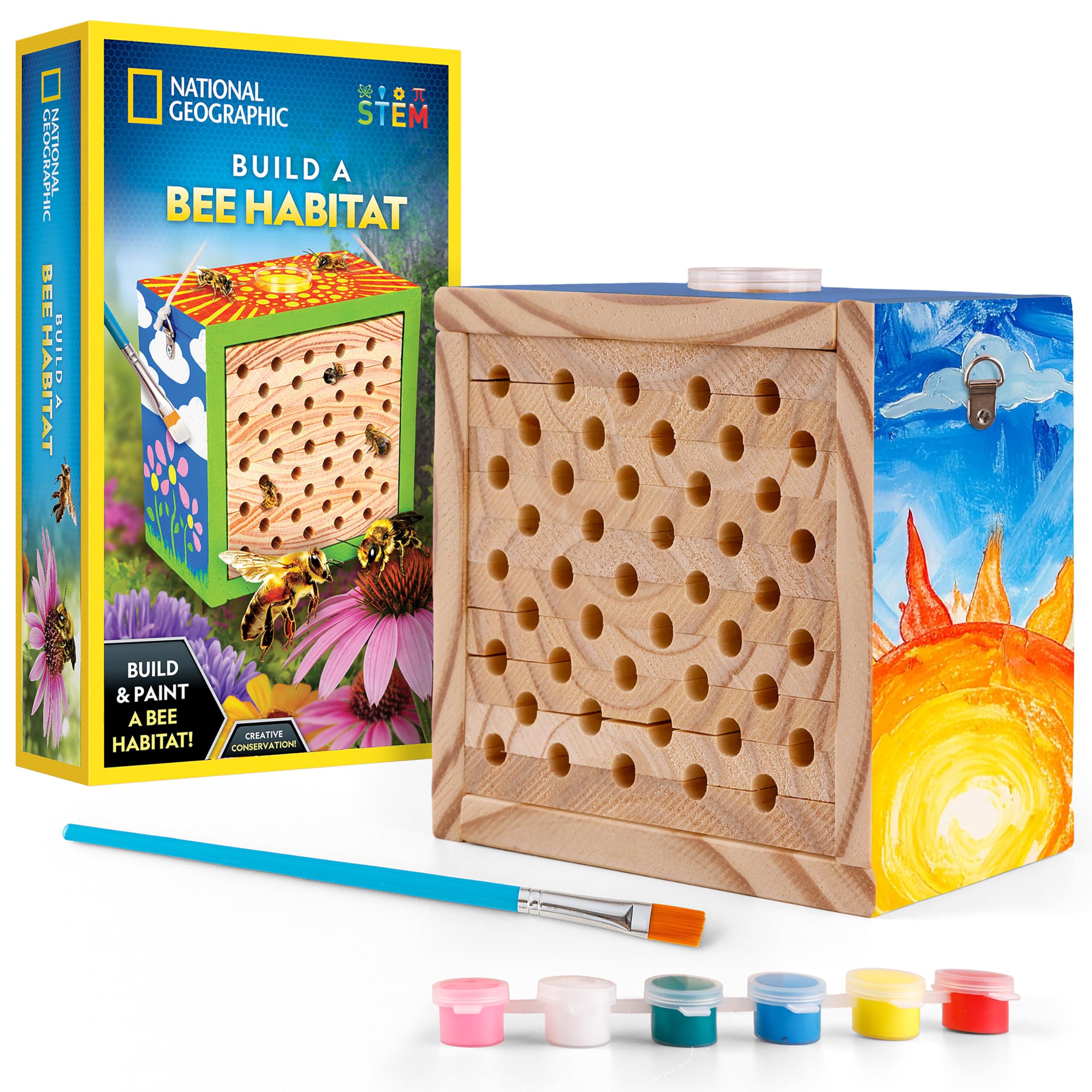 National Geographic Build a Bee Habitat Craft Kit for Kids – Paint & Build a House for Mason Bees, Outdoor Arts & Crafts, Nature Learning Activity, DIY Pollinator Garden Craft, Solitary Bee Hotel