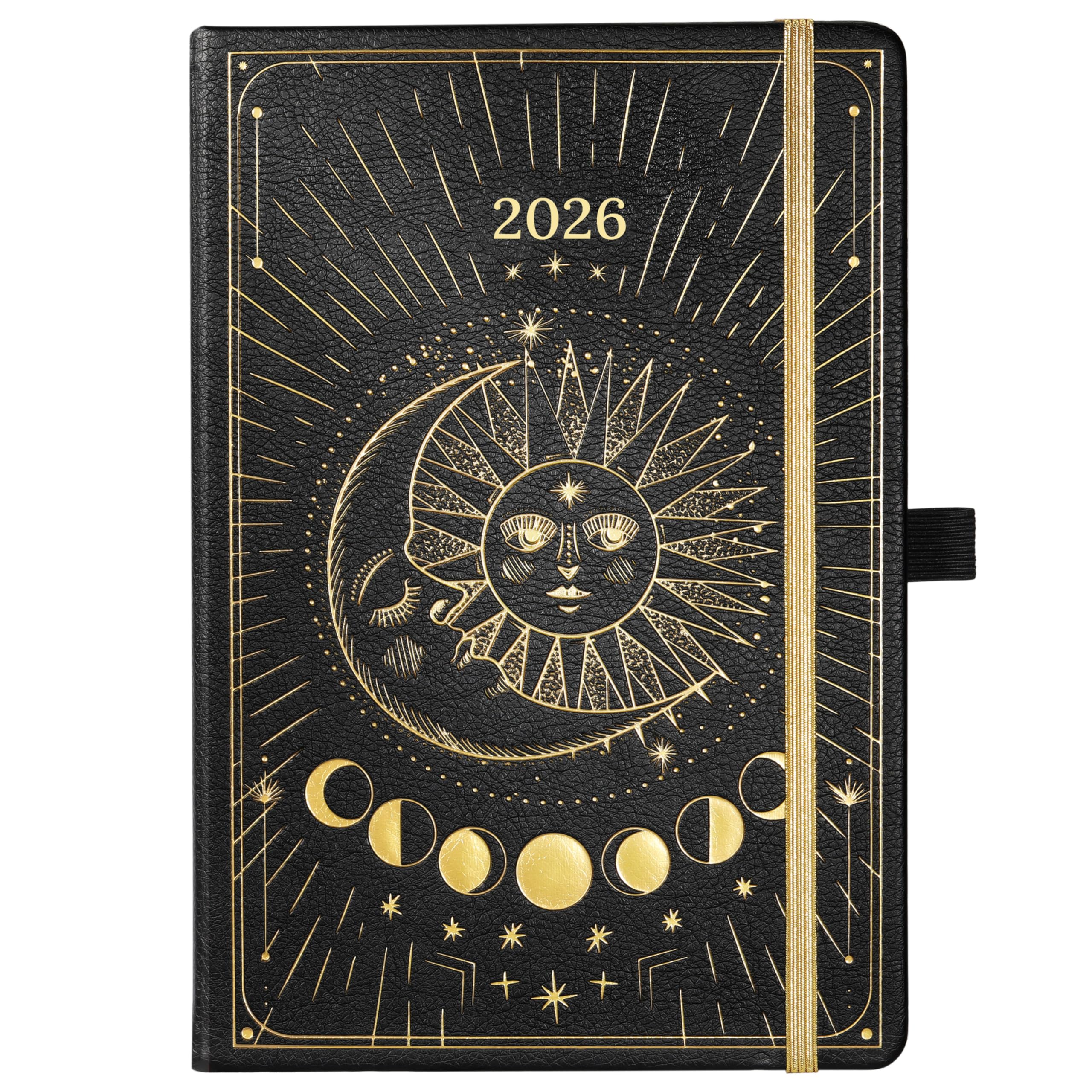 2026 Planner - Planner 2026, Jan 2026 - Dec 2026, 5.75" x 8.25", 2026 Weekly Monthly Planner, Faux Leather Planne-r 2026 with Back Pocket & 40 Notes Pages - The Sun and Moon