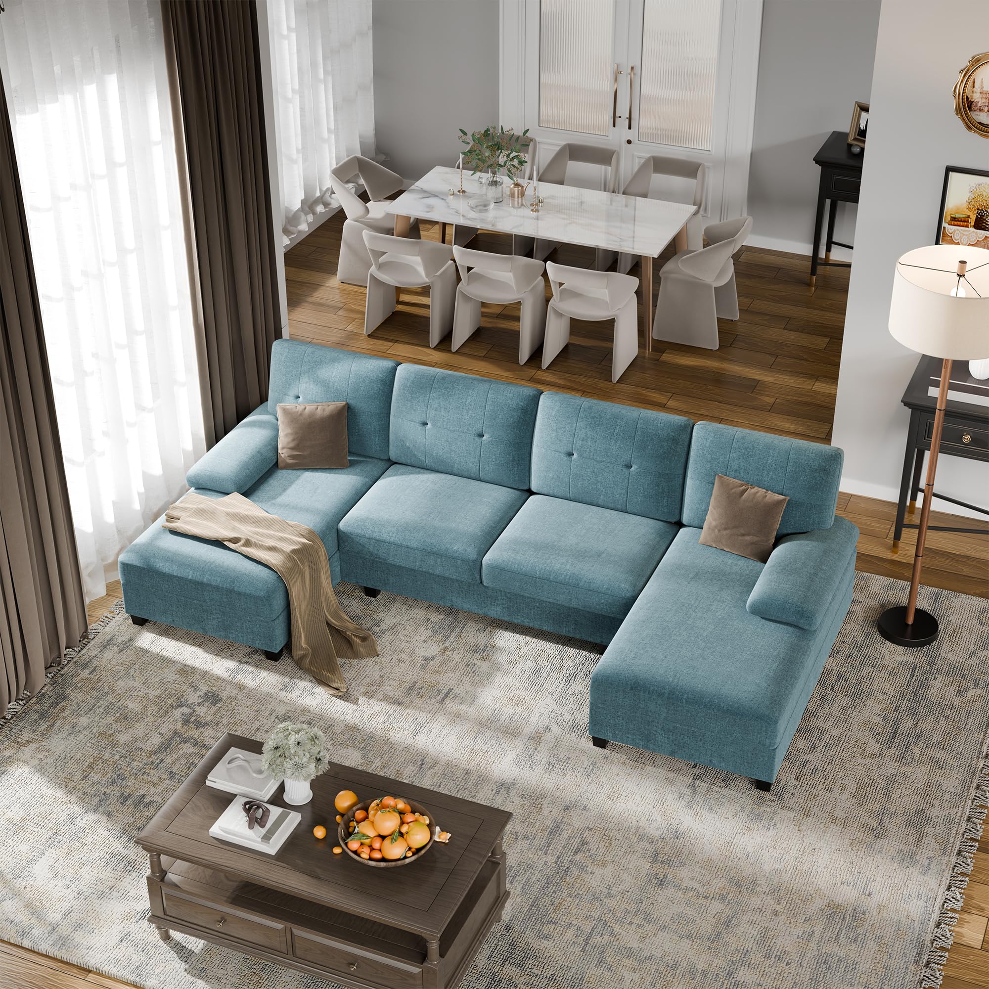 Walsunny Sectional Couches for Living Room, Convertible U-Shaped Sofa Couch with Double Chaise, 4 Seat Sofa Set Modular Sofa Couch for Apartment, New