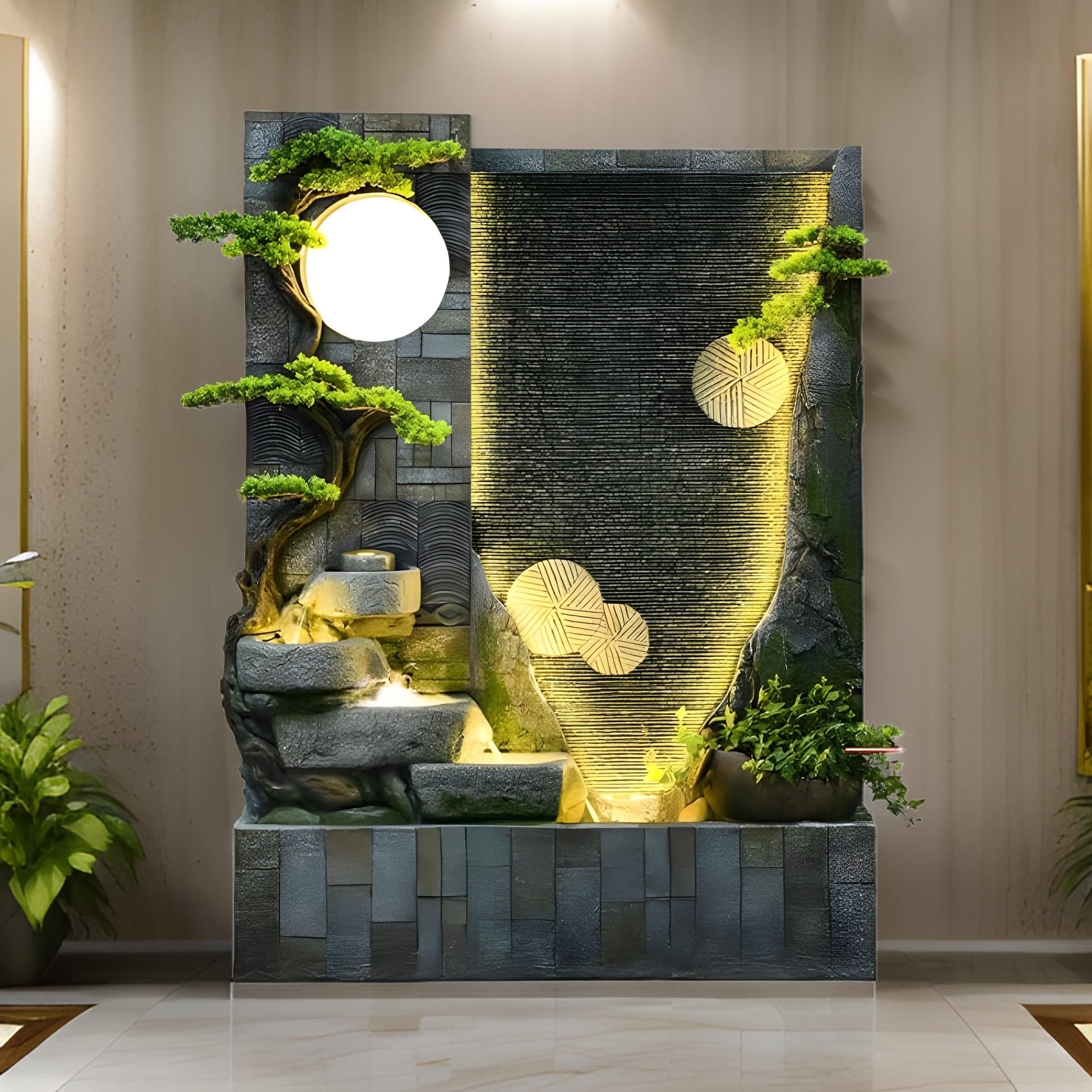 Indoor Tiered Fountain Retro Yard Garden Home Bonsai Villa Decoration Large Fountain Wall Narrow Entryway for Home, Garden, Office, Living Room, Bedroom, Bathroom, Outdoor, SPA,Salon Store