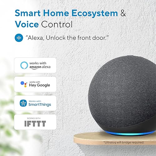 Miniatura 6 de ULTRALOQ U-Bolt - Cerradura inteligente para puerta delantera + adaptador WiFi Bridge, 5 en 1 sin llave con WiFi, aplicación, Bluetooth y teclado,