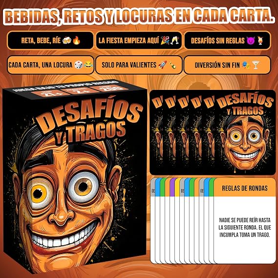 Desafios y Tragos Juego de cartas para adultos | Juegos de mesa en espanol con alcohol | Drinking Game para fiestas, bachelorette, parejas, cumpleanos | Tragos y retos latinos divertidos | Holidays