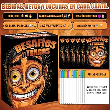 Desafios y Tragos Juego de cartas para adultos | Juegos de mesa en espanol con alcohol | Drinking Game para fiestas, bachelorette, parejas, cumpleanos | Tragos y retos latinos divertidos | Holidays