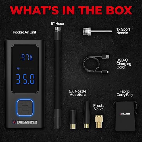 Miniatura 6 de Bullseye Pro - Compresor de aire portátil para neumáticos, bolas, bicicleta con válvula Persta, apagado automático, se infla en 2 minutos,