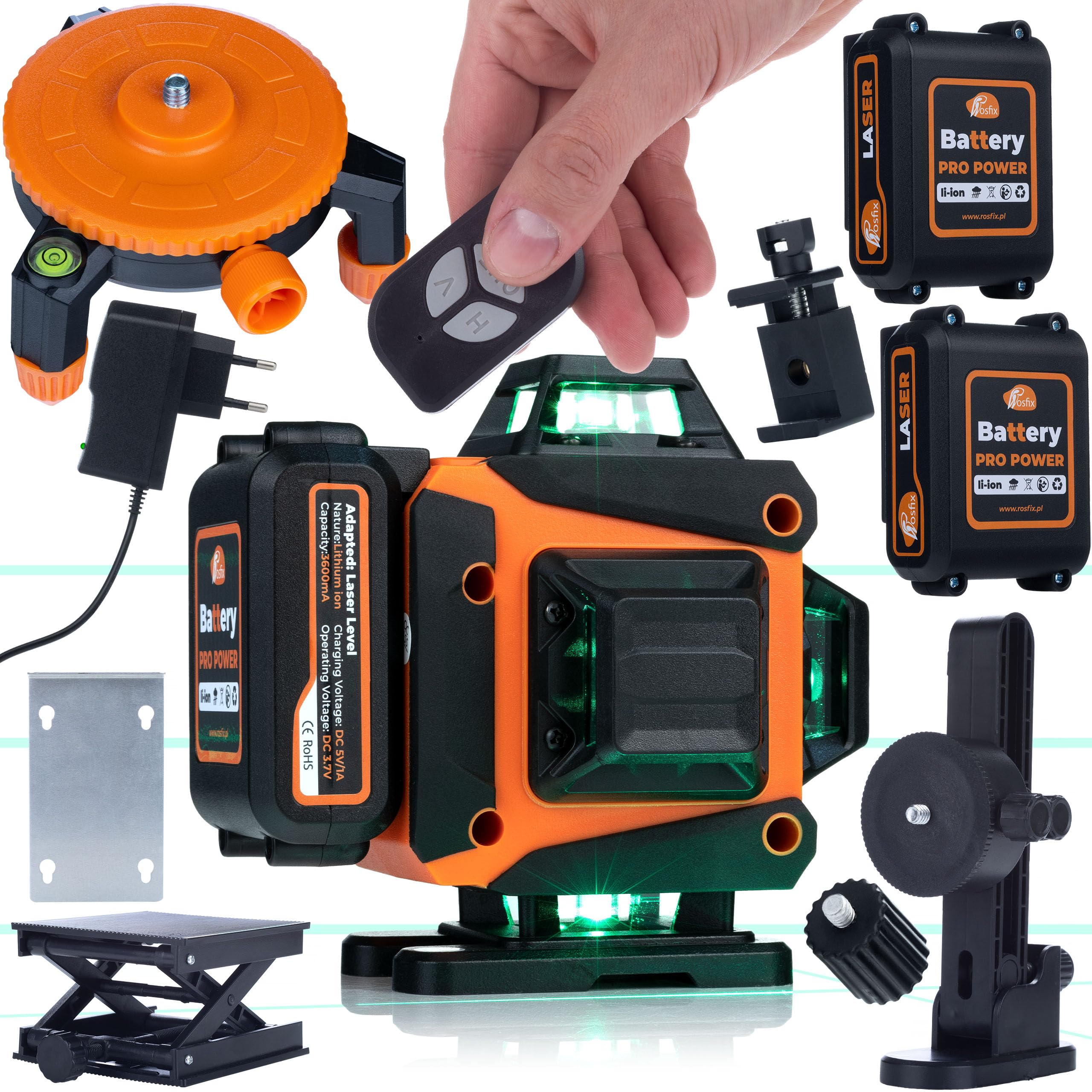 Rosfix Animal Pro Hawk RAPH 16L – Livella Laser 16 Linee Verdi, IP54, USB-C, ±2mm/10m, 2x Batterie 3600mAh, Telecomando | Certificato CE | Strumento di Misurazione Professionale