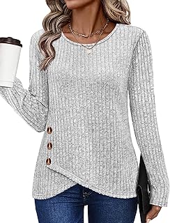XIEERDUO Tunic Sweaters for Women Long Sleeve Shirts Crew Neck Tops with Buttons Fall Fashion Outfits Winter Clothing