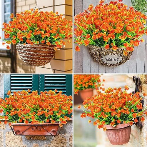 Miniatura 5 de AmyHomie 20 paquetes de flores artificiales de otoño para exteriores, resistentes a los rayos UV, flores de plástico falsas, flores silvestres,