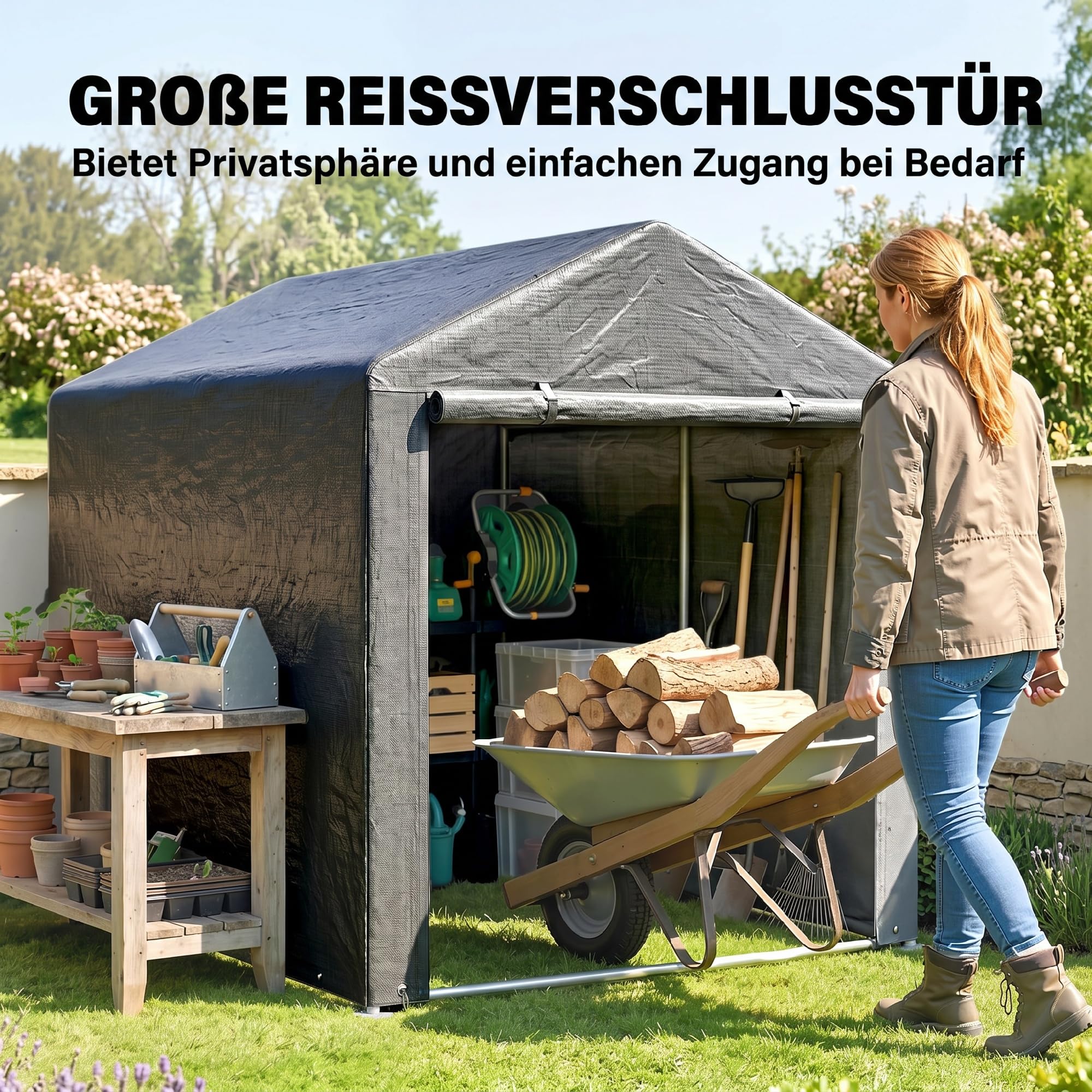 Outsunny Garagenzelt, 1,6 x 2,18 x 1,72 m Lagerzelt mit UV-Schutz, Reißverschlusstür, Wasserabweisend Foliengarage für Gartengeräte, Motorrad, Dunkelgrau