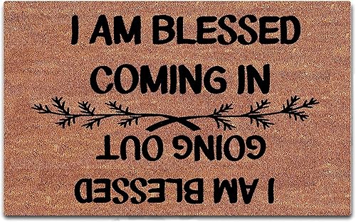 Felpudo personalizado con monograma "I Am Blessed Coming in I Am Blessed Going Out", tapete personalizado para tu texto, tapete antideslizante para