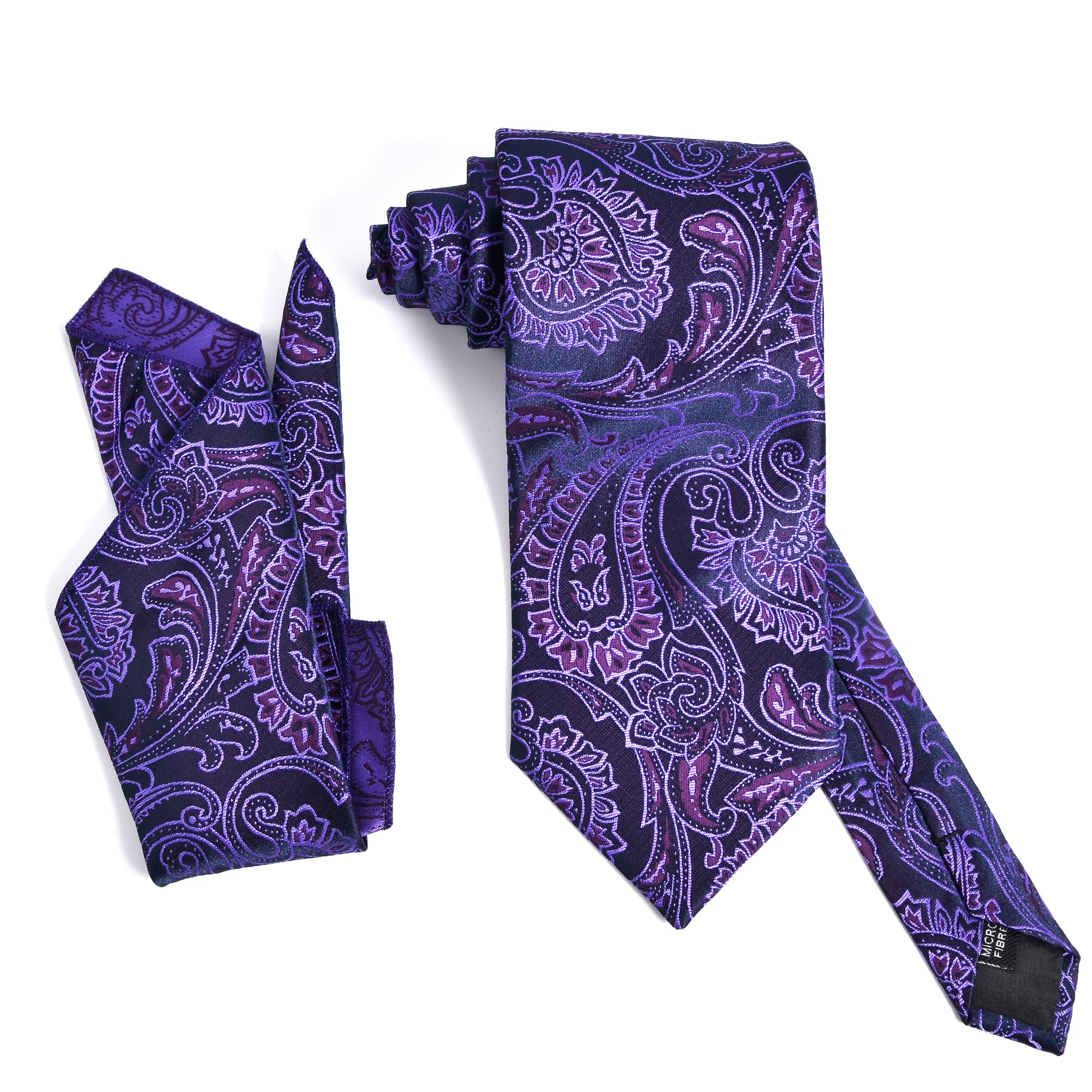 Dark Blue Tie with Purple and White Print | Designer Tie & Pocket Square Combo for Men | Tie Set with Square Pocket | Neck Tie Set-image-17