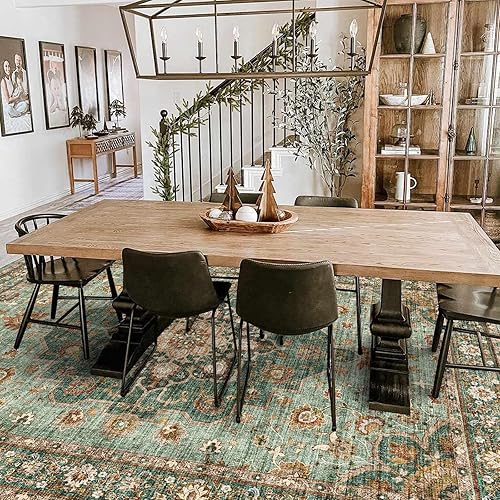 Miniatura 5 de Alfombra oriental lavable de 8 x 10 pies, alfombra suave para sala de estar, dormitorio, impermeable, floral, envejecida, resistente a las manchas,