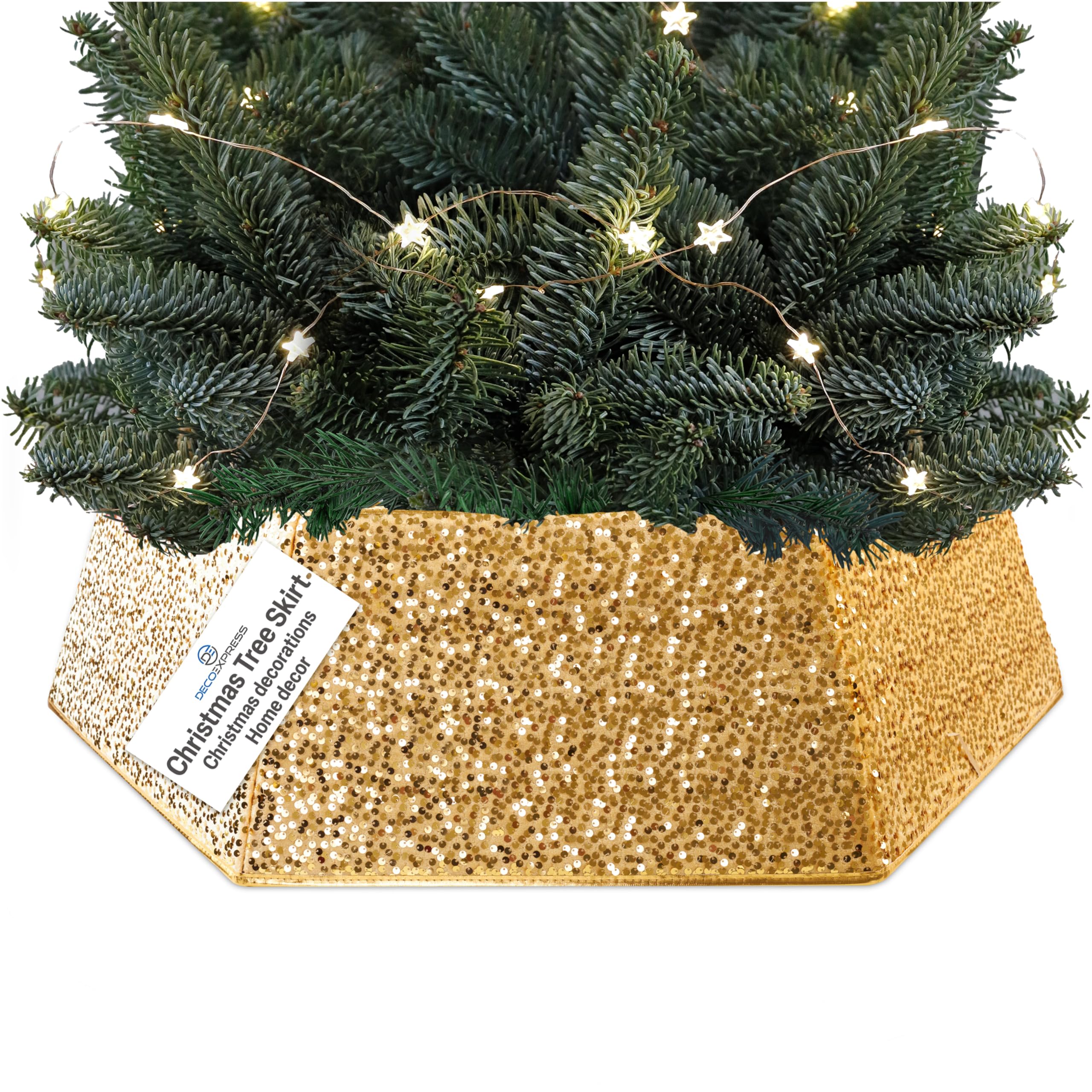 Deco Express Gold Sequin Christmas Tree Skirt, Sequin Tree Base Cover, Sparkly Collar For Christmas Decorations, Festive Decor For Xmas Party, 68 X 25Cm (Gold Sequin)