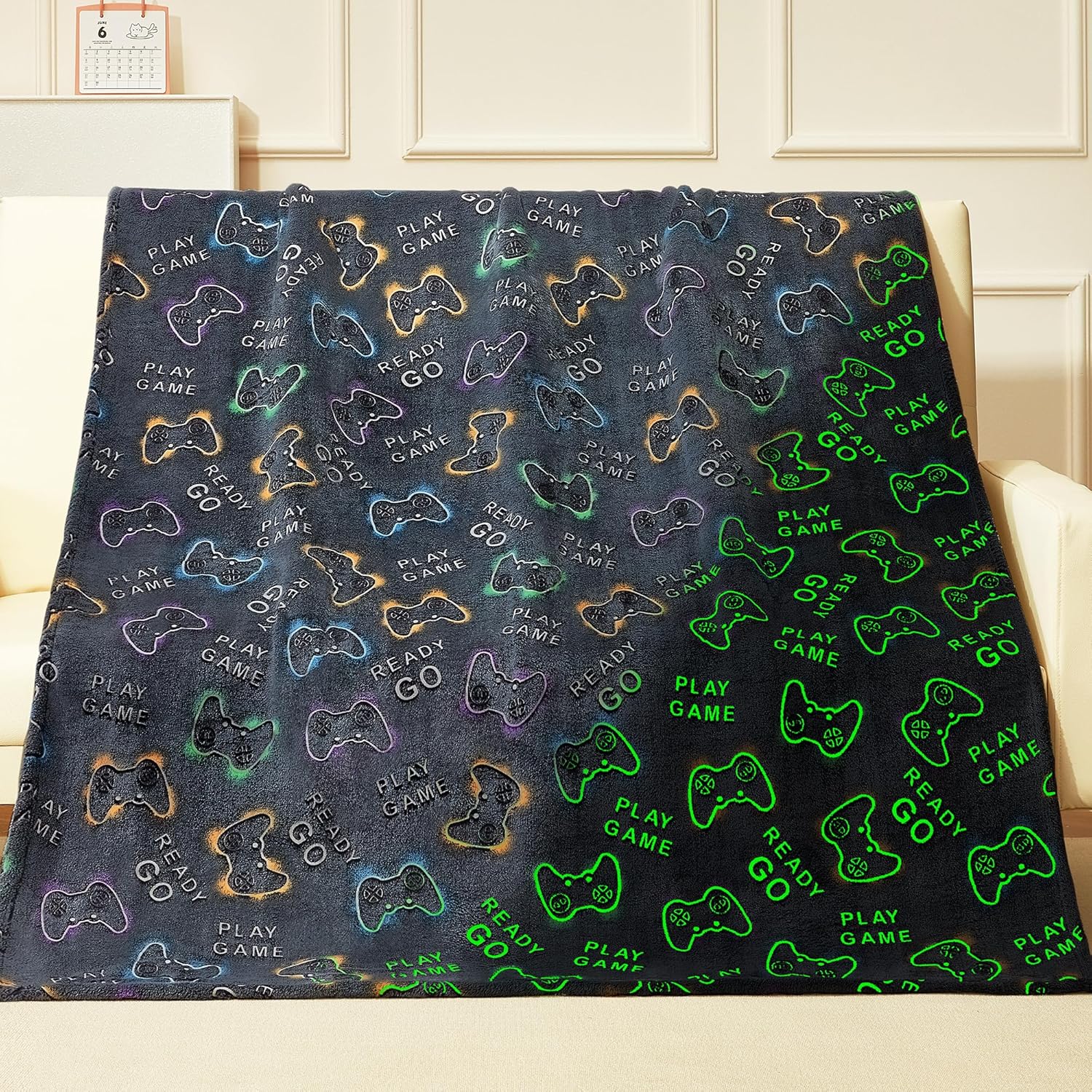 Gamer Valentines Day Gifts for Boys, Game Gifts Toys for Boys,Glow in The Dark Gaming Blanket,Birthday Gifts Decor for Kids Age 3-14 Year Old Teen Child Toddler Soft Luminous Blanket 50"x60"