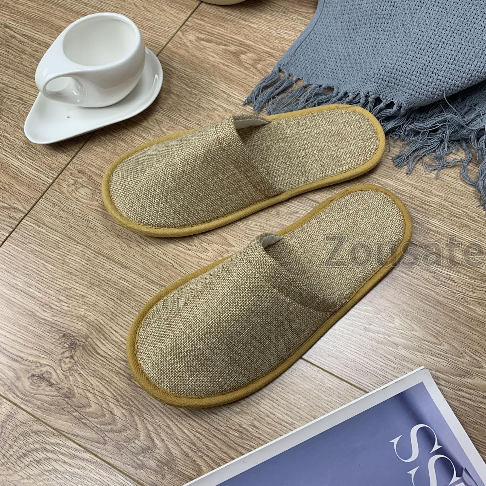 Tissting Pantoufles Jetables pour Hôtel, Chaussons Invités Antidérapantes Confortables en Lin 30 Paires Unisexes pour Mariages, Voyages et Séminaires