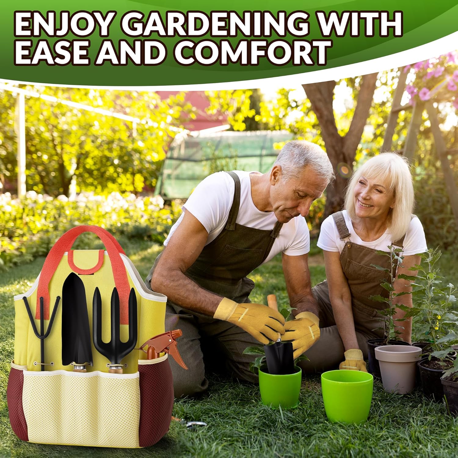 10 Pcs Gardening Tool Set for Women – All-in-One Garden Tools Set with Handy Tote Bag, Ergonomic Design & Rust-Resistant Steel – Gardening Tools for Women for Easy Garden Care & Gifts for Plant Lovers