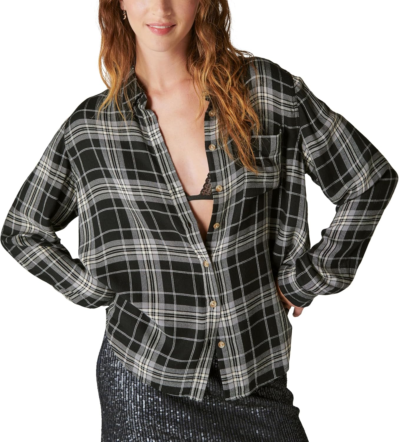Lucky Brand Womens Cloud Plaid Boyfriend Shirt - Image 5