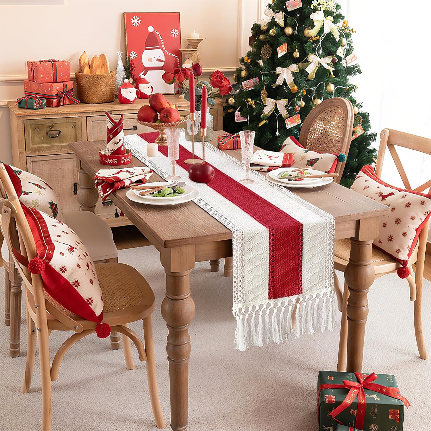 Farmhouse Red Rustic Boho Table Runner Farmhouse Red Rustic Boho Table Runner