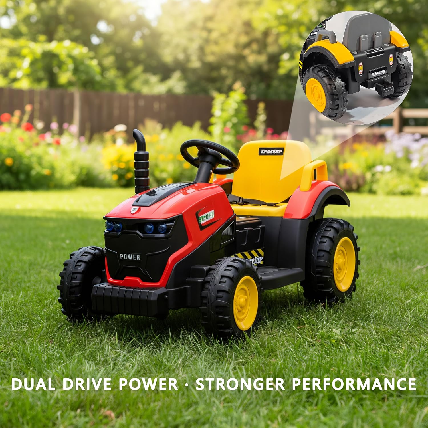 12V Kids Ride On Tractor with Parental Remote, Battery Powered Electric Farm Vehicle with Forward/Reverse, Lights, Music, Bluetooth, Dual Motors, Safe Speed, Outdoor Toy Car for Kids Ages 2-6