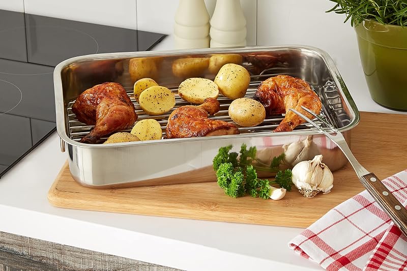 KitchenCraft Bratblech mit Gestell, Edelstahl-Bratblech, groß, 43 x 31 cm, Silber